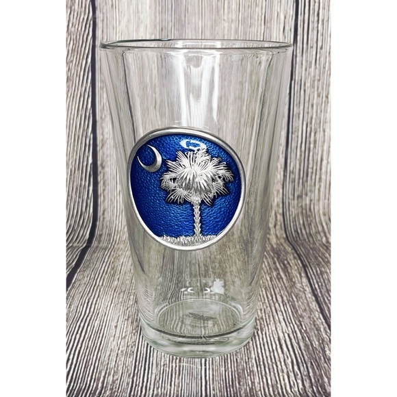 South Carolina State Moon Palmetto Drinking Pint Glass Heritage Pewter Medallion - Picture 2 of 7